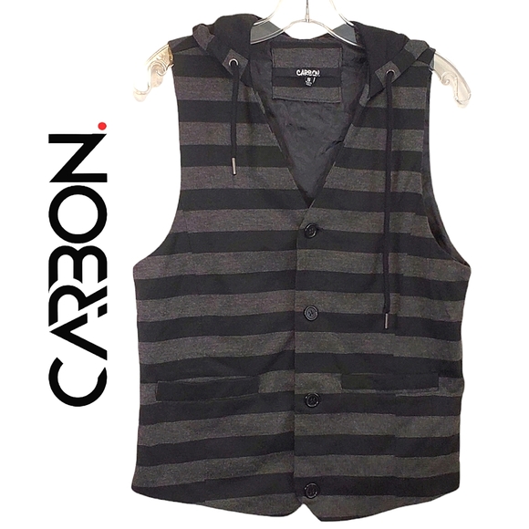 Carbon Other - CARBON | Men's gray and black striped drawstring hoodie vest. Size small.